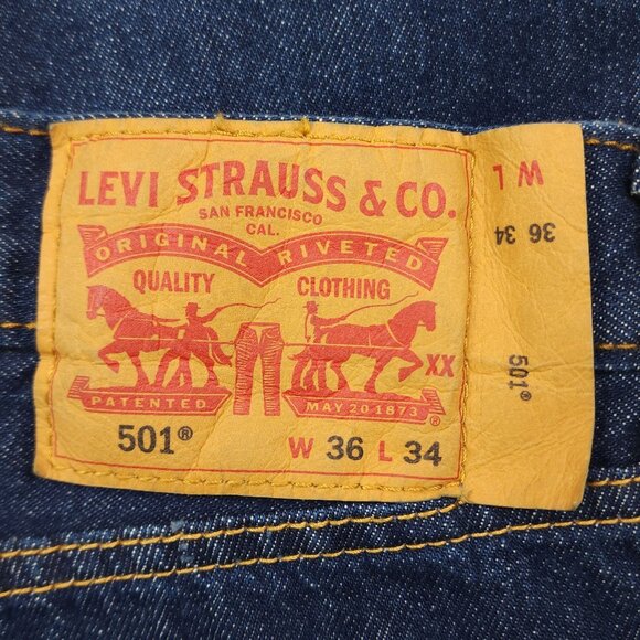 Levis 501 Mens Straight Leg Jeans 36x34 Blue Denim IRREGULAR, No Noticable Flaws - Picture 3 of 13